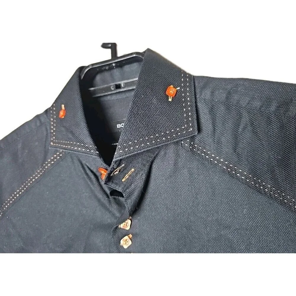 Bogosse Men’s Shirt Size 5 XL Black Brown Stitch Trim Button Up t9